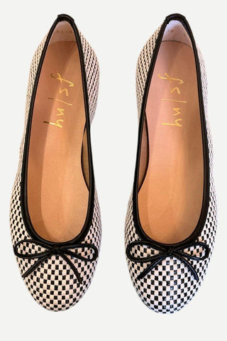 French Sole Marge Flat, Black White Raffia