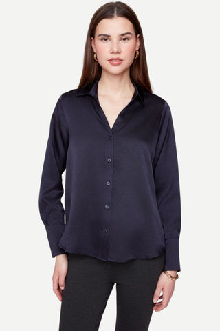 Renuar Classic Button Down Blouse With Notched Collar, New Midnight