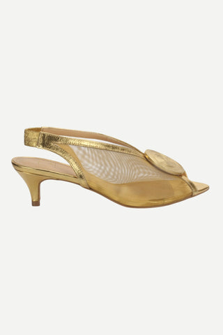 Bruno Menegatti Zoe Sling Back Mesh & Leather Heel, Gold Bruno Menegatti