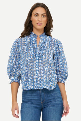 Oliphant Ruffle Front Button Blouse