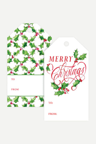 Rosanne Beck Collections Gift Tag, Handpainted Red Merry Christmas with Holly