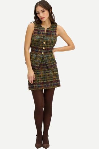 Allison Rosie Tweed Skirt, Navy & Gold