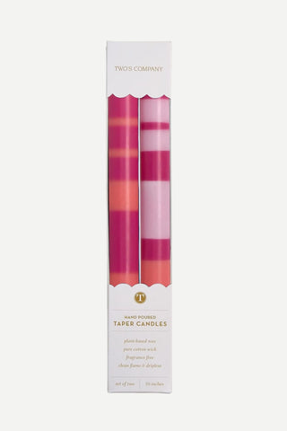 Two's Company Stripe & Glow Taper Candles, Pink TWO'S COMPANY