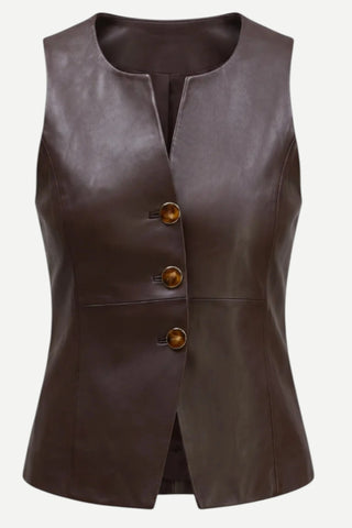 Allison Oliver Leather Vest, Espresso