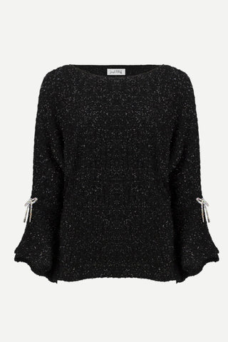 Joseph Ribkoff Fuzzy Metallic Knit Boxy Top, Black