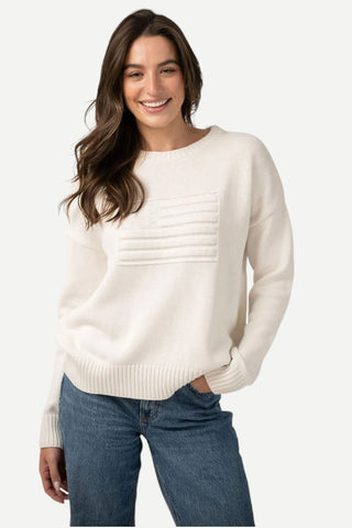 Beau And Ro Monochrome American Flag Sweater, Ivory