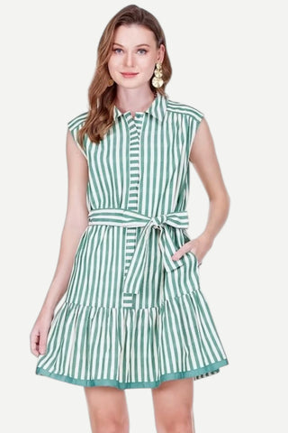 Joy Joy Contrast Shirtdress, Green Stripe JOY JOY