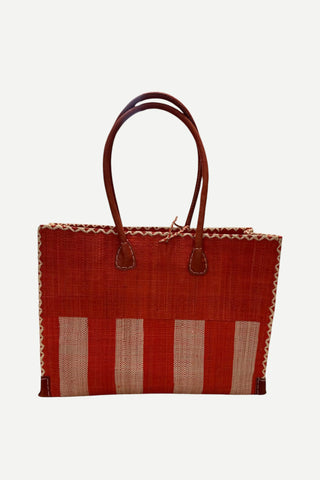 Shebobo Zafran Wide Stripe Straw Beach Bag, Small Coral Two Tone Shebobo