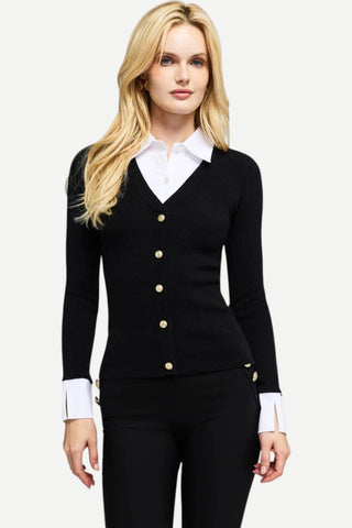 Generation LOVE Nixie Poplin Shirt Combo Sweater, Black & White