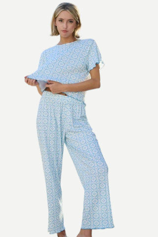 Brooks Ave Margarie Pajama Short Sleeve & Pants, Porto Blue Brooks Ave