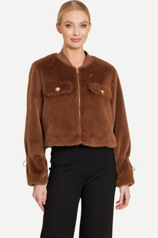 Dolce Cabo Faux Fur Cinched Sleeve Zip Jacket, Camel