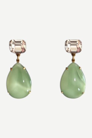 Yochi Emerald-Cut Teardrop Earrings, Crystal & Sage Green