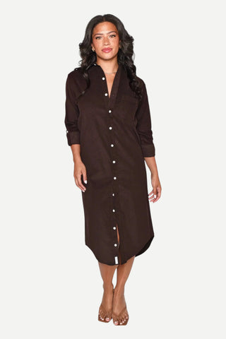 Emily Phillips Baby Cord Girlfriend Midi Dress, Chocolate