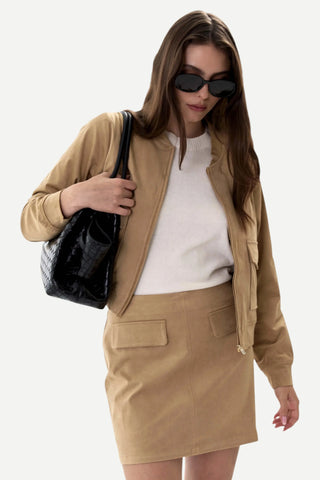 Amanda Maria Suede Bomber Jacket, Sand