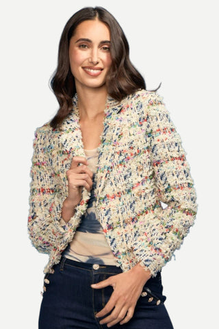 Oo La La Confetti Boucle Open Jacket, Ivory