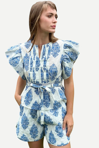 Farylina Quinn Top, White / Blue Farylina