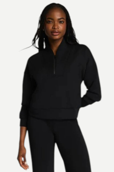 Spanx Shawl Collar Half Zip, Very Black - Monkee's of the Village