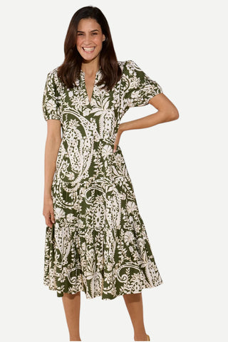 Jude Connally Portia Dress, Wild Paisley Loden Gold