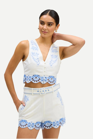 Allison Jenny Eyelet Tank Top, White & Blue