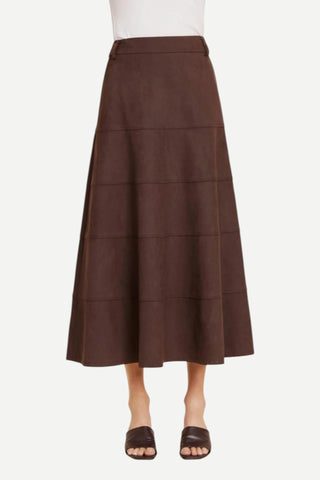 Dolce Cabo Faux Suede New Paneled Full Skirt, Coffee