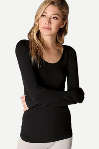 Nikibiki Long Sleeve Scoop Neck Top, Black NIKIBIKI