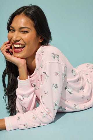 P.J. Salvage Long Sleeve Butterfly PJ Set - Pink Puppies