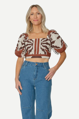 West Of. Marie Top, Capucine Border Print