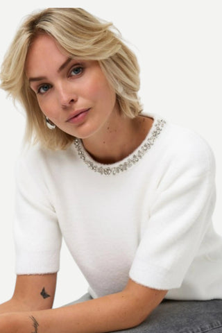 Esqualo Rhinestone Crewneck Sweater, Off White