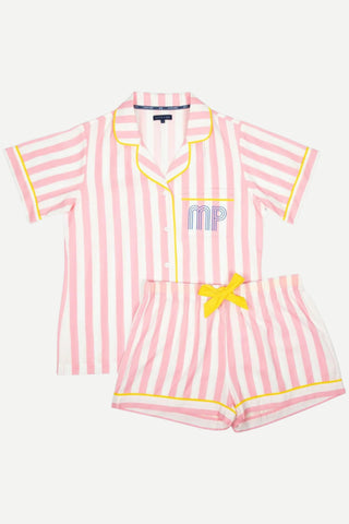 Katie Kime Retro Stripe Pajama Shorts Set, Pink