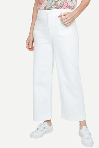 Renuar Cropped Wide Leg Denim, Cream Renuar