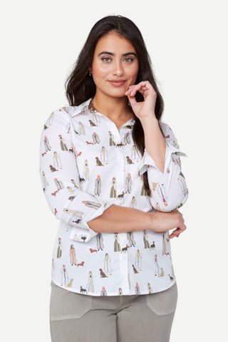 Renuar Dog Button Down Blouse, Creme