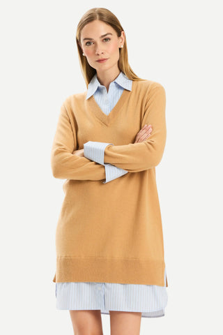 Tyler Boe Logan Cashmere Sweater Dress Shirt Collar, Iced Coffee