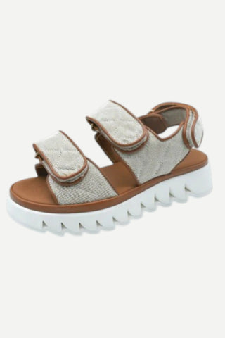 The Flexx Evelyn Canvas/Nappa Sandal, Panna/Cuoio FLEXX