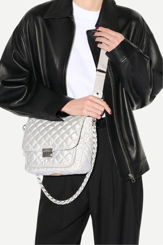 MZ Wallace Oyster Metallic Medium Crosby Lock Crossbody