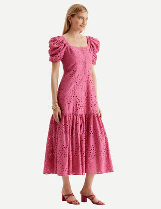 Tyler Boe Cleo Eyelet Midi Dress, Hot Pink