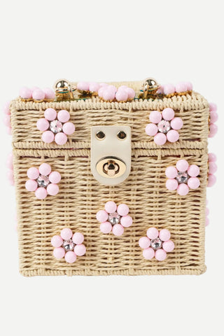 By Jenna Lee Daisy Hand Bag, Natural w/ Pink Daisy By Jenna Lee