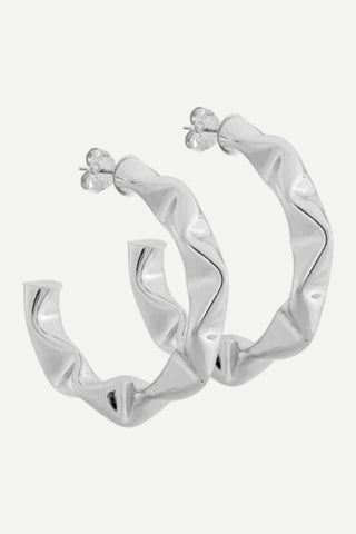 Sheila Fajl Large Wrinkled Hoops, Shiny Silver Plated