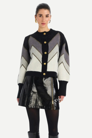 Allison Fuzzy Chevron Cardigan, Grey Multi