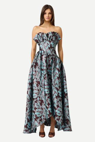 Elliatt Bloomia Strapless Gown, Chocolate Multi