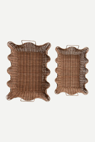 Creative Co-Op Decorative Hand Woven Rattan Scalloped Nesting Tray Set