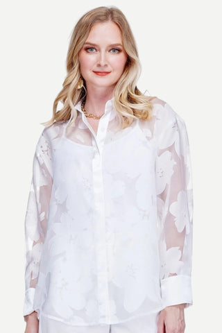 Jade Button Down Blouse, White Blooms JADE