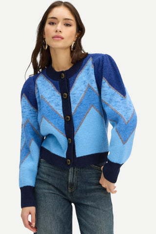 Allison Fuzzy Chevron Sweater, Navy Multi