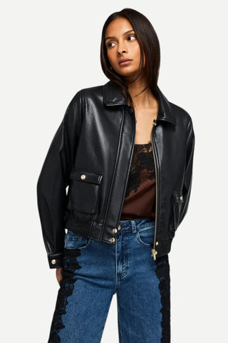Generation LOVE Esther Faux Fur Combo Vegan Leather Bomber Jacket, Black