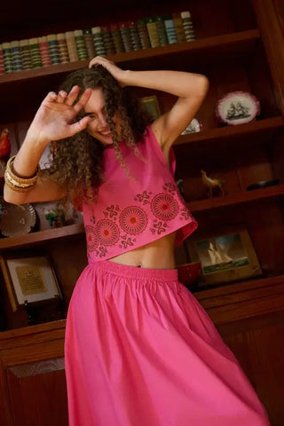 Brooks Ave Madelyn Midi Skirt, Pink Embroidered Brooks Ave