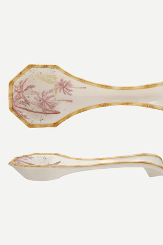Creative Co-Op Hand-Painted Stoneware Spoon Rest w/ Palm Trees