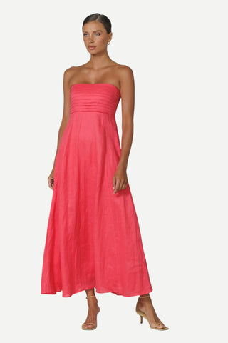 Lusana Talia Pintuck Linen Maxi Dress, Melon Lusana