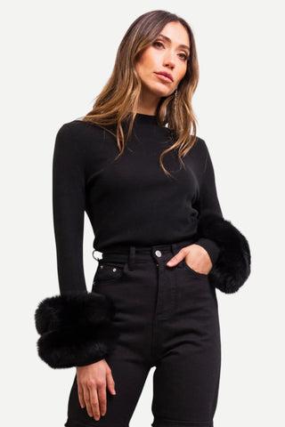 Lisa Maree Samara Removable Fur Cuff Wool Sweater, Black O/S