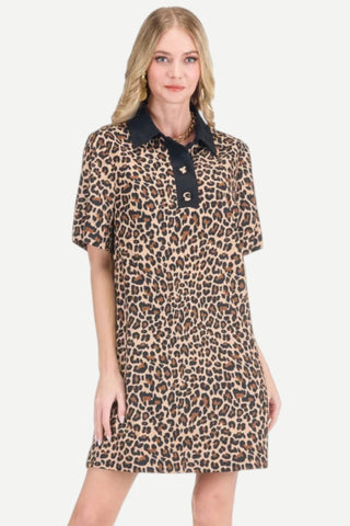 Jade Contrast Button Dress, Cheetah