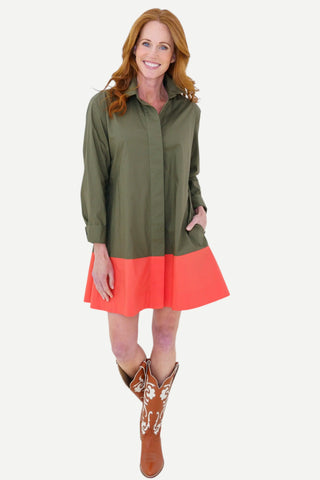 Caryn Lawn Mimi Dress, Olive/Coral