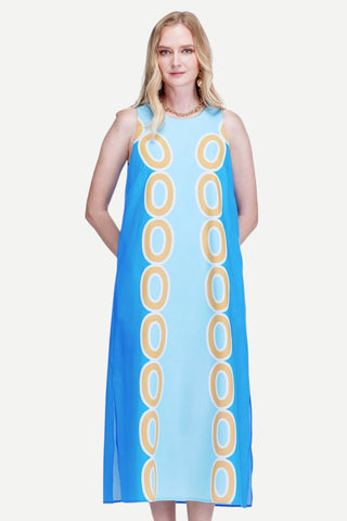 Jade Column Sleeveless Midi Dress, Blue Links JADE